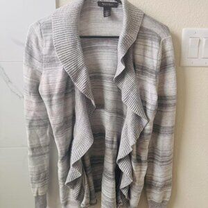 White House Black Market Silver Gray Striated Metallic Open Cardigan Sweater
